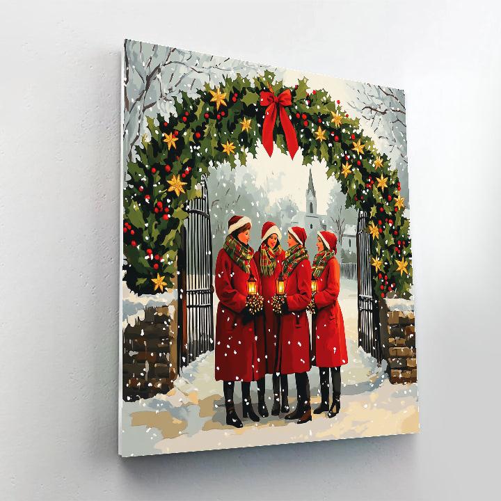 Snowy Choir Under Wreath Arch Number painting