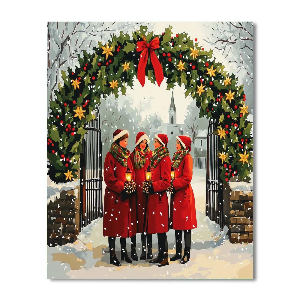 Snowy Choir Under Wreath Arch Number painting