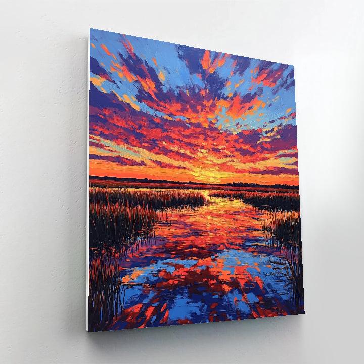 Claude Monet Inspired Marshland Sunset With Fiery Sky paint by numbers