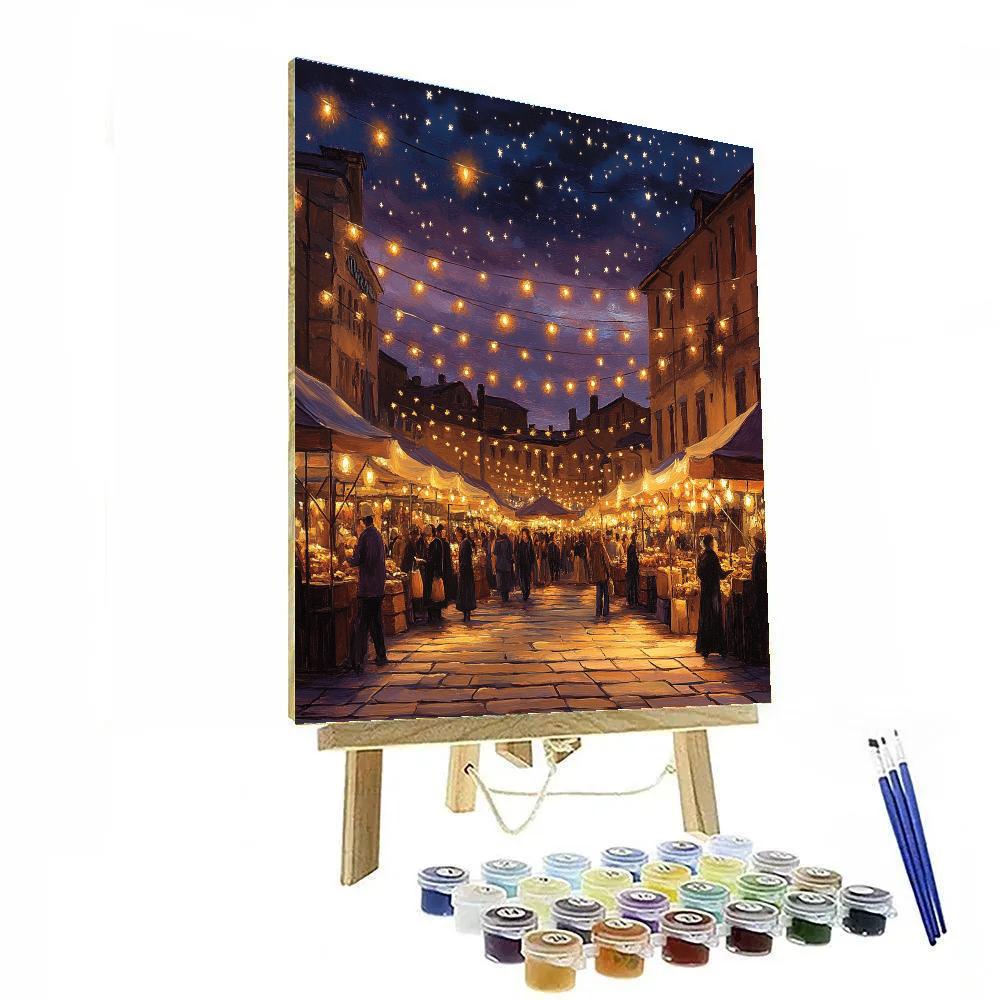 Pissarro Inspired Village Night Market paint by numbers