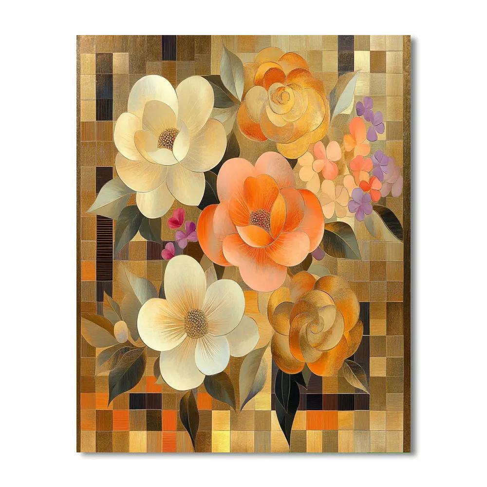 Gustav Klimt Inspired Sunset Golden Blooms paint by numbers