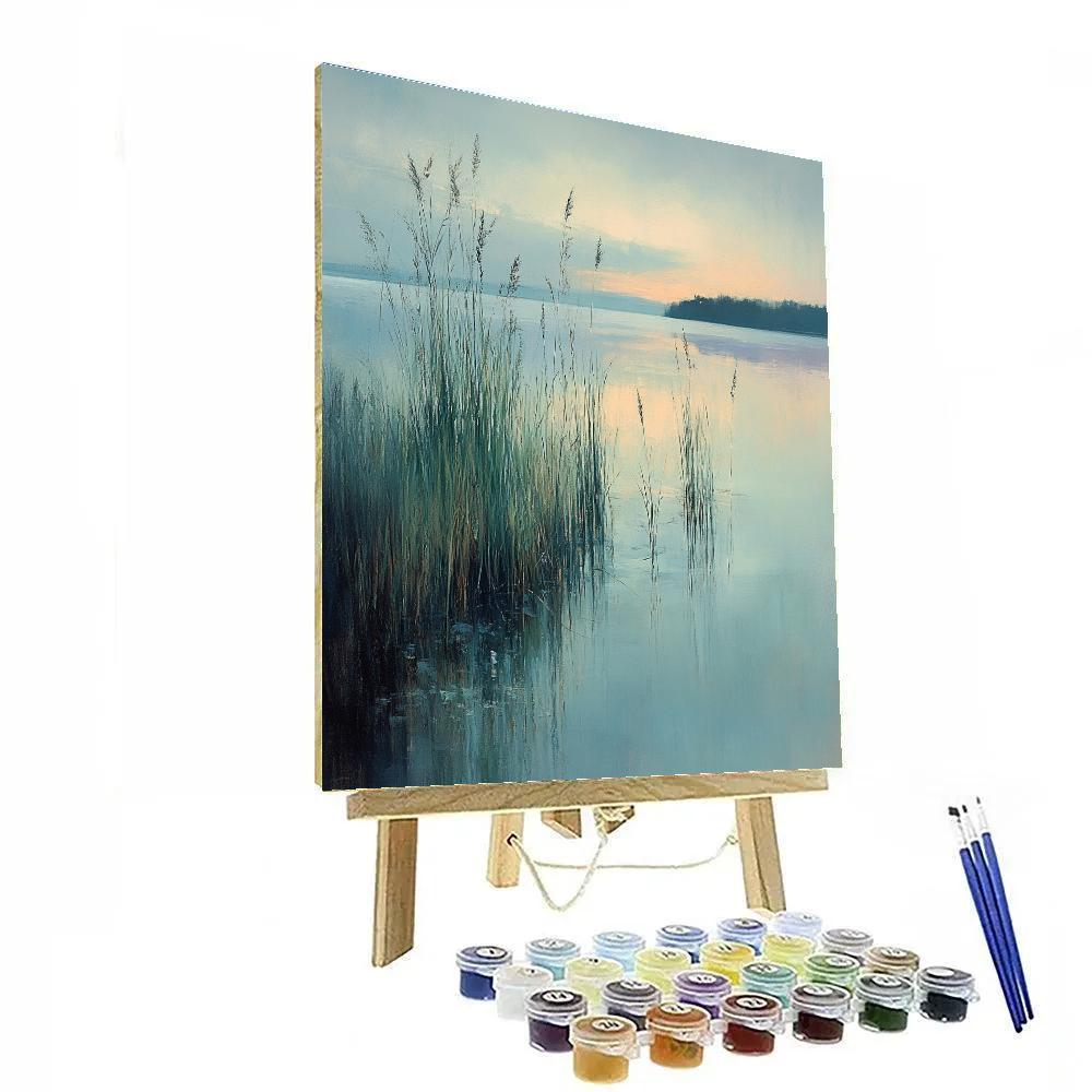 Claude Monet Inspired Lake Shore With Water Grasses At Dawn Numbered painting kits