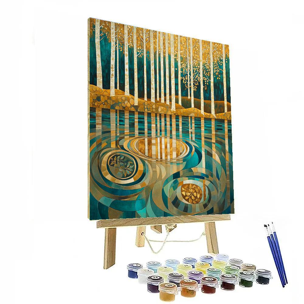 Gustav Klimt Inspired Golden Forest Reflections paint by numbers