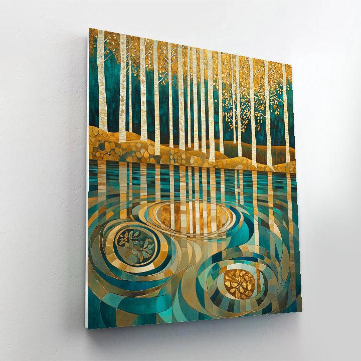 Gustav Klimt Inspired Golden Forest Reflections paint by numbers