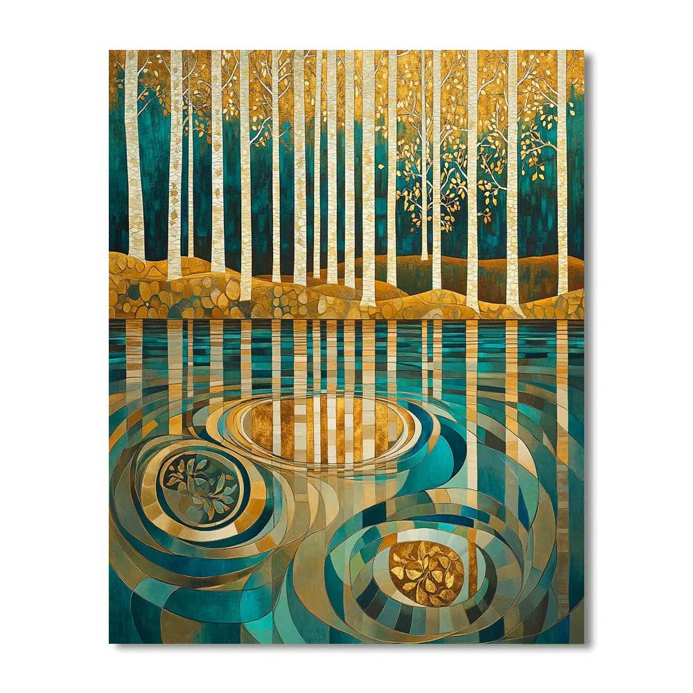 Gustav Klimt Inspired Golden Forest Reflections paint by numbers