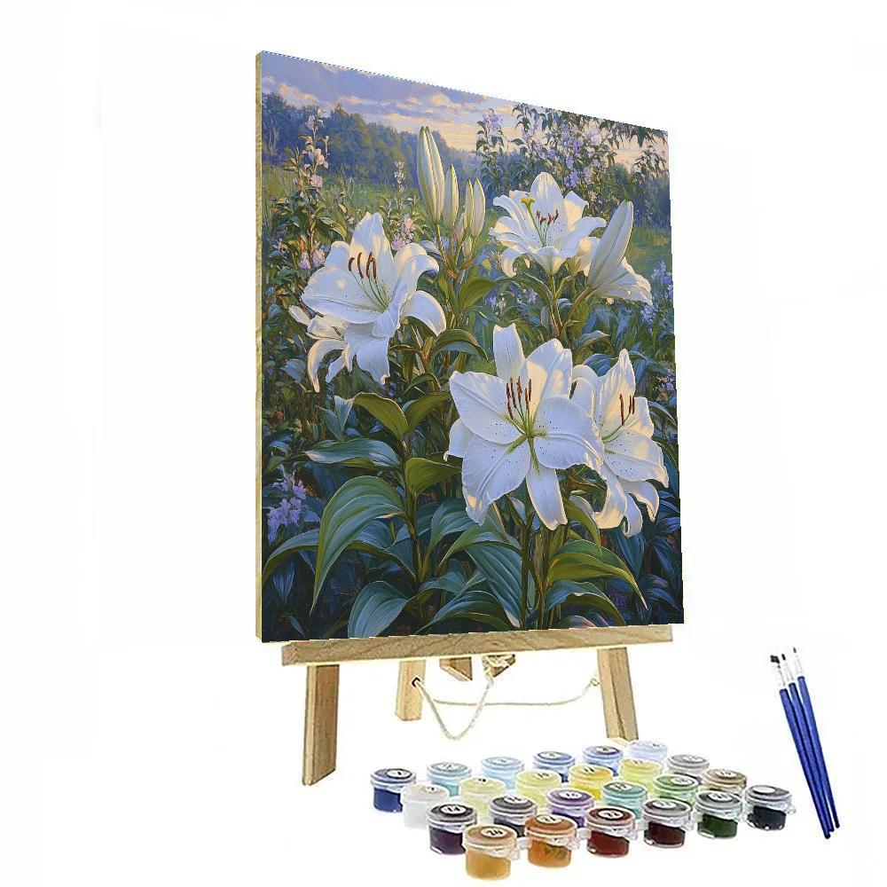 Claude Monet Inspired Evening Garden With White Lilies Paint by numbers art
