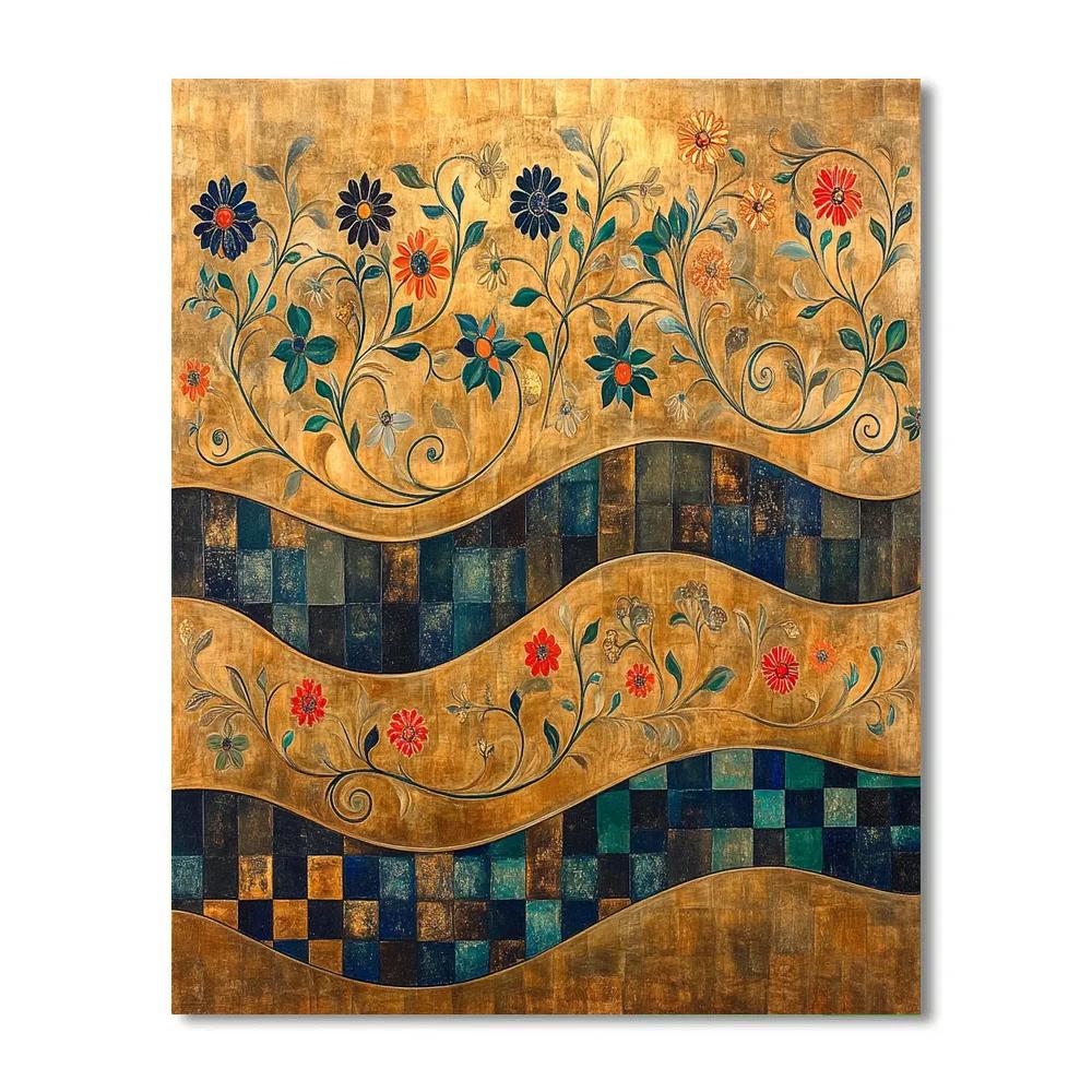 Gustav Klimt Inspired Abstract Floral Waves Painting by numbers kit