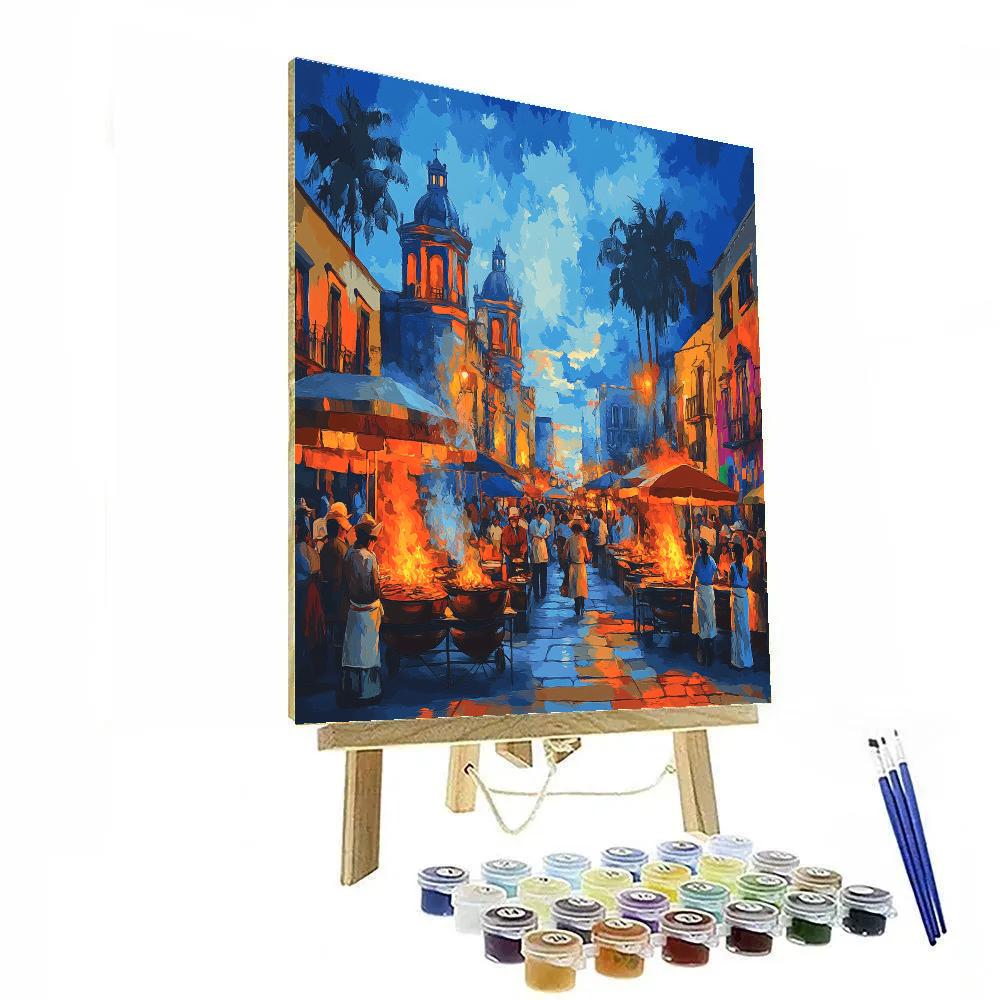 Evening Street Food Culture In Downtown Mexico City Mexico paint by color