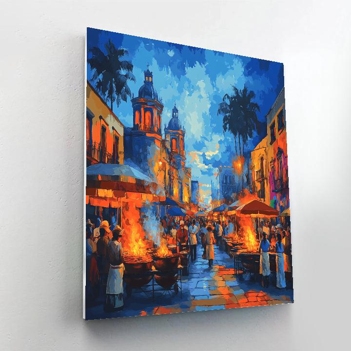 Evening Street Food Culture In Downtown Mexico City Mexico paint by color