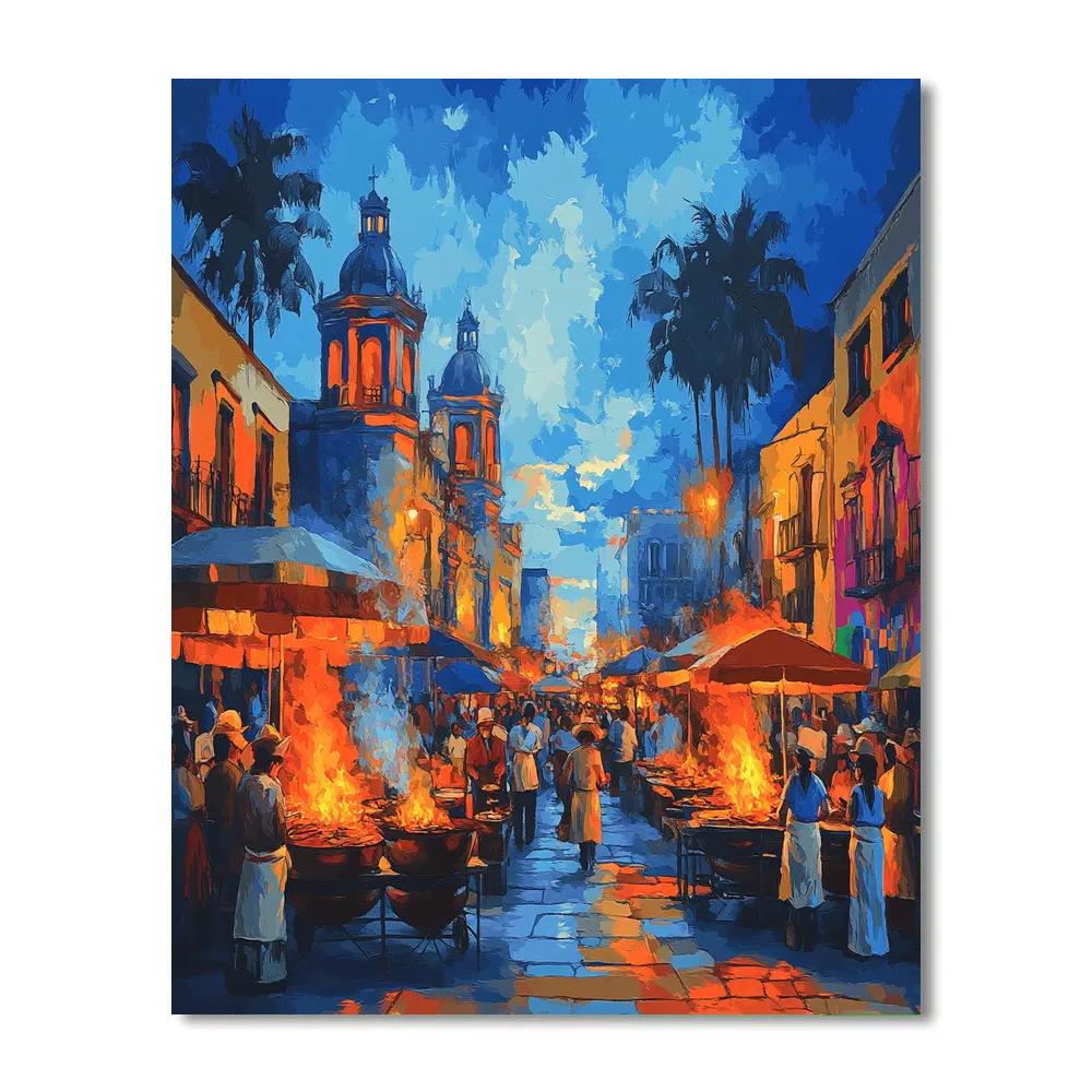 Evening Street Food Culture In Downtown Mexico City Mexico paint by color