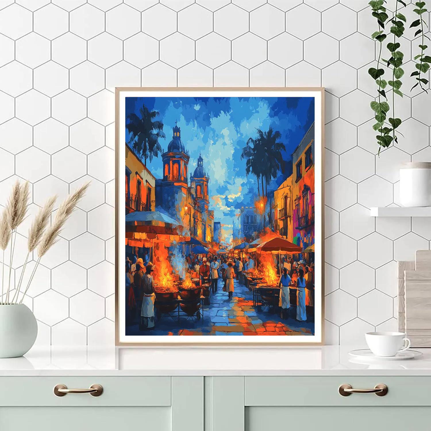 Evening Street Food Culture In Downtown Mexico City Mexico paint by color