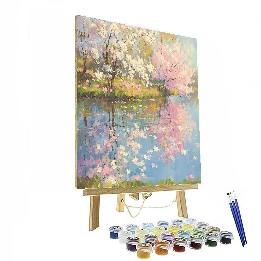 Claude Monet Inspired Spring Pond With Blossoming Trees Reflected DIY paint by numbers