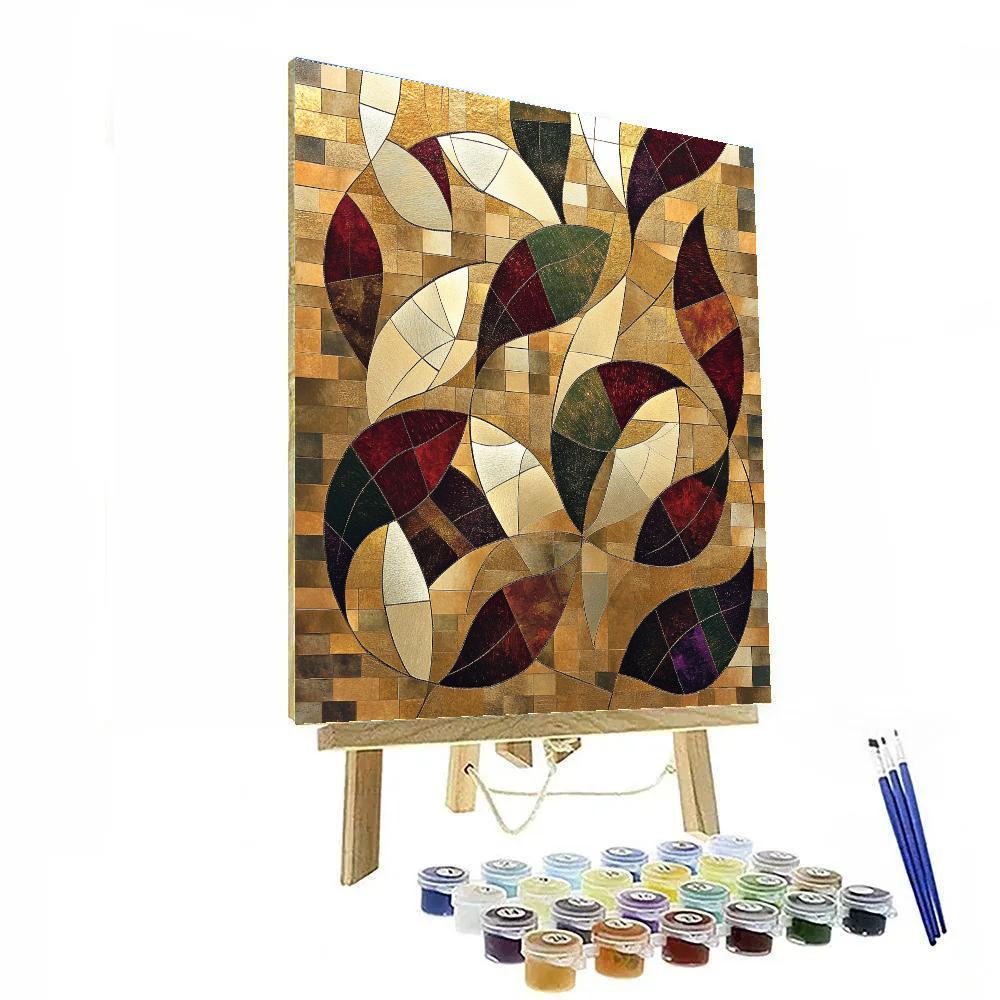 Gustav Klimt Inspired Geometric Leaf Medley Number painting
