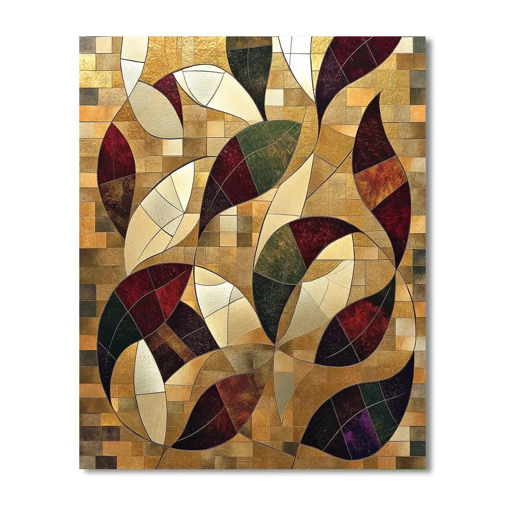 Gustav Klimt Inspired Geometric Leaf Medley Number painting