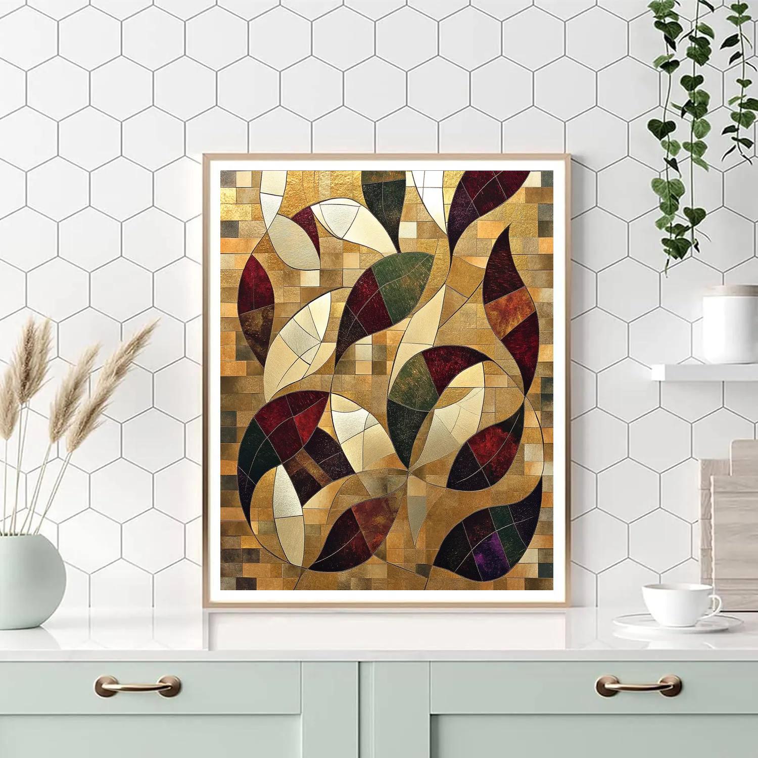 Gustav Klimt Inspired Geometric Leaf Medley Number painting