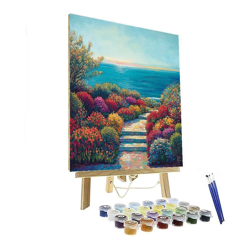 Claude Monet Inspired Sunlit Terrace Garden Overlooking Sea paint by color