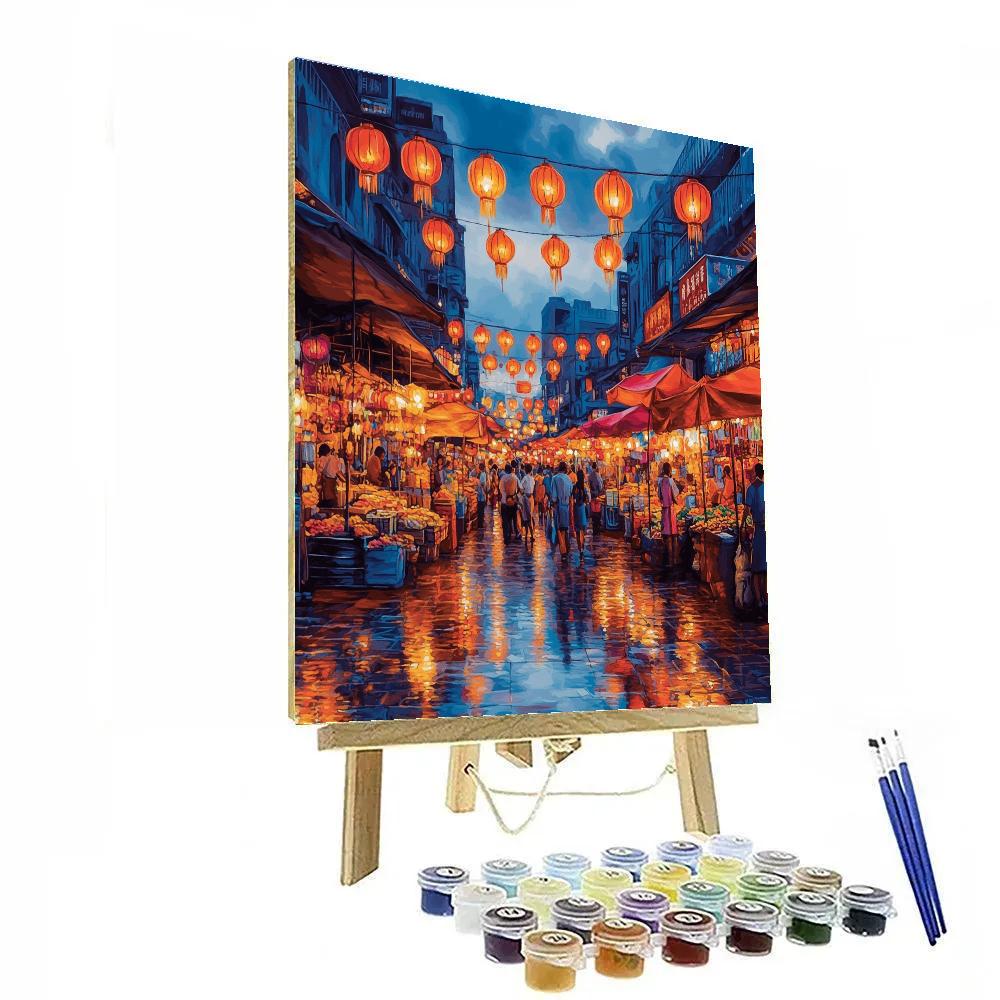 Bustling Night Market In Taipei City Taiwan Painting by numbers kit