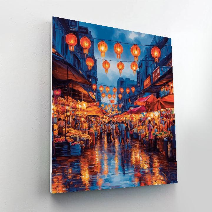 Bustling Night Market In Taipei City Taiwan Painting by numbers kit