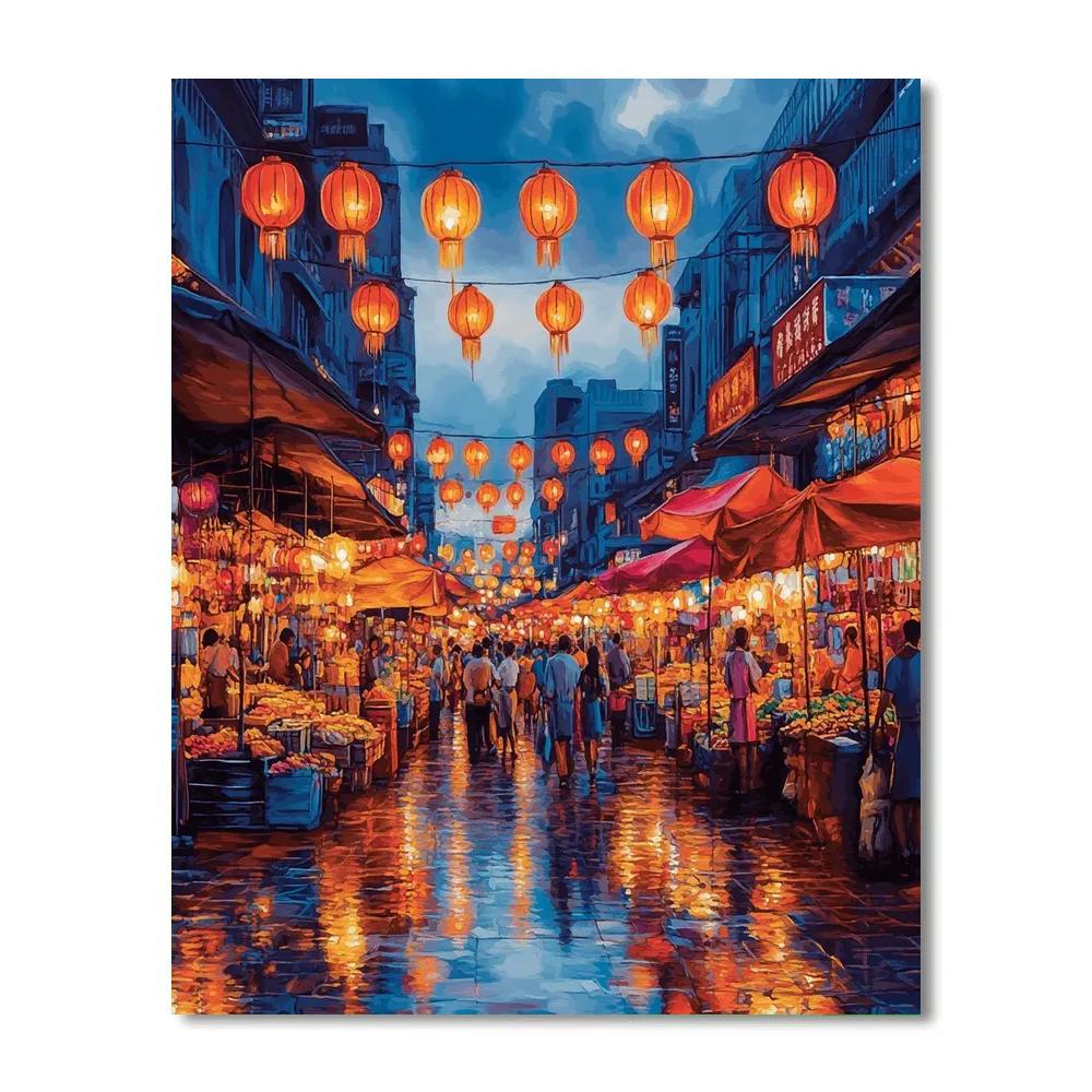Bustling Night Market In Taipei City Taiwan Painting by numbers kit