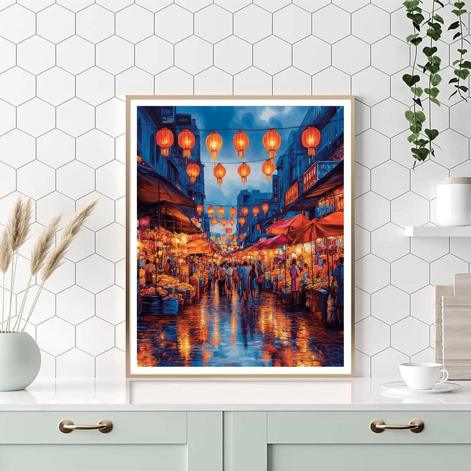 Bustling Night Market In Taipei City Taiwan Painting by numbers kit