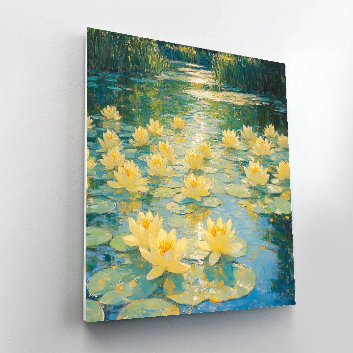 Claude Monet Inspired Sunlit Water Garden With Yellow Lilies paint by color