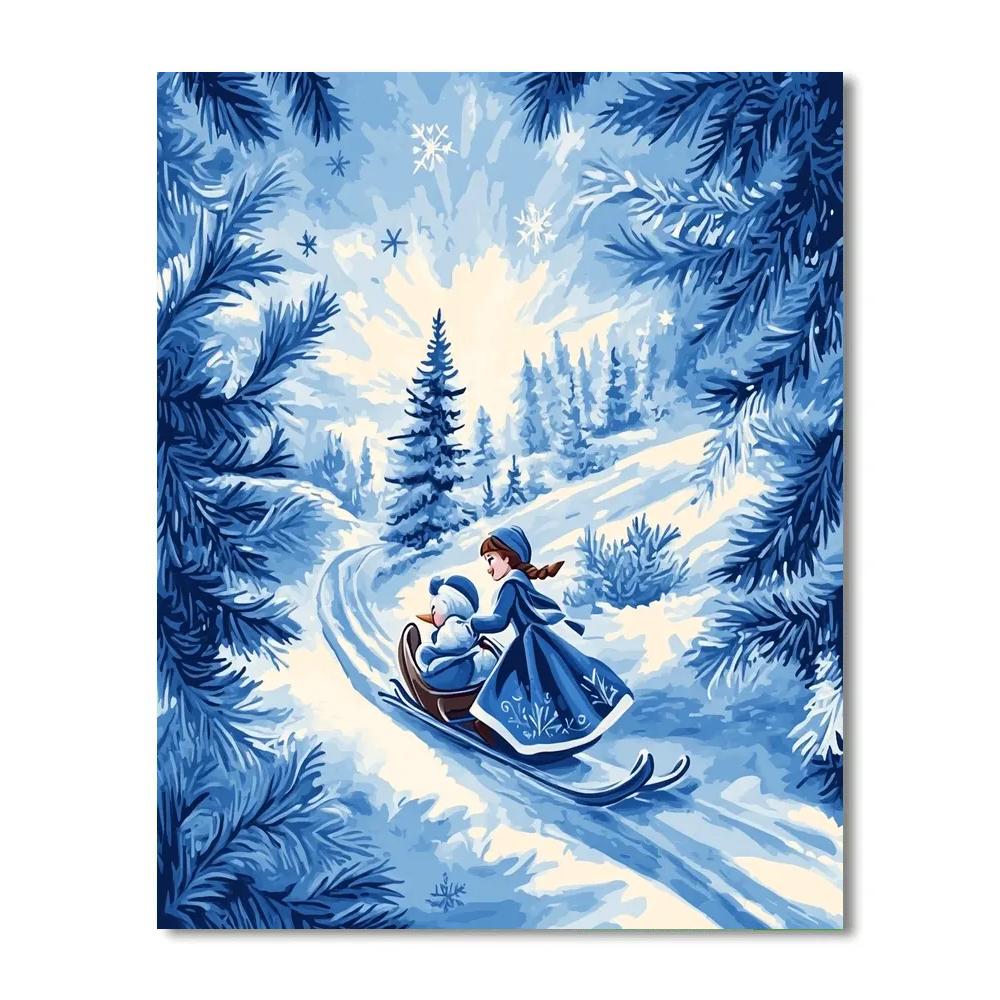 Anna And Olaf Snowy Sled Disney Inspired Numbered painting kits