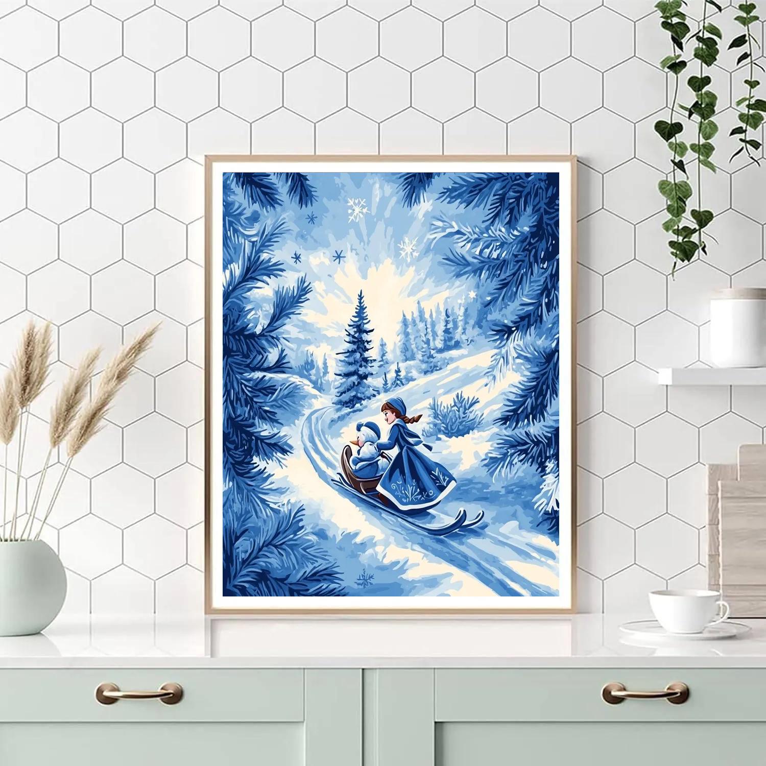 Anna And Olaf Snowy Sled Disney Inspired Numbered painting kits