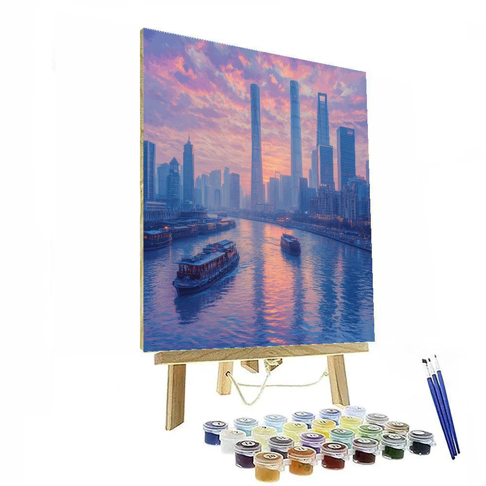 Sunrise Skyline From Pudong Shanghai China Numbered painting kits