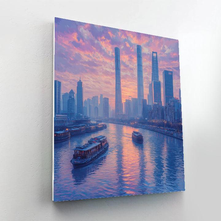 Sunrise Skyline From Pudong Shanghai China Numbered painting kits