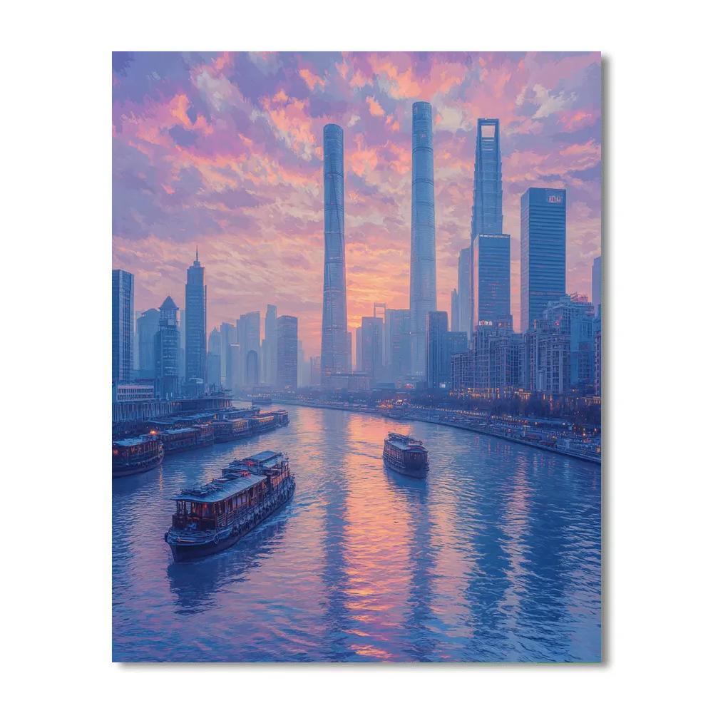 Sunrise Skyline From Pudong Shanghai China Numbered painting kits