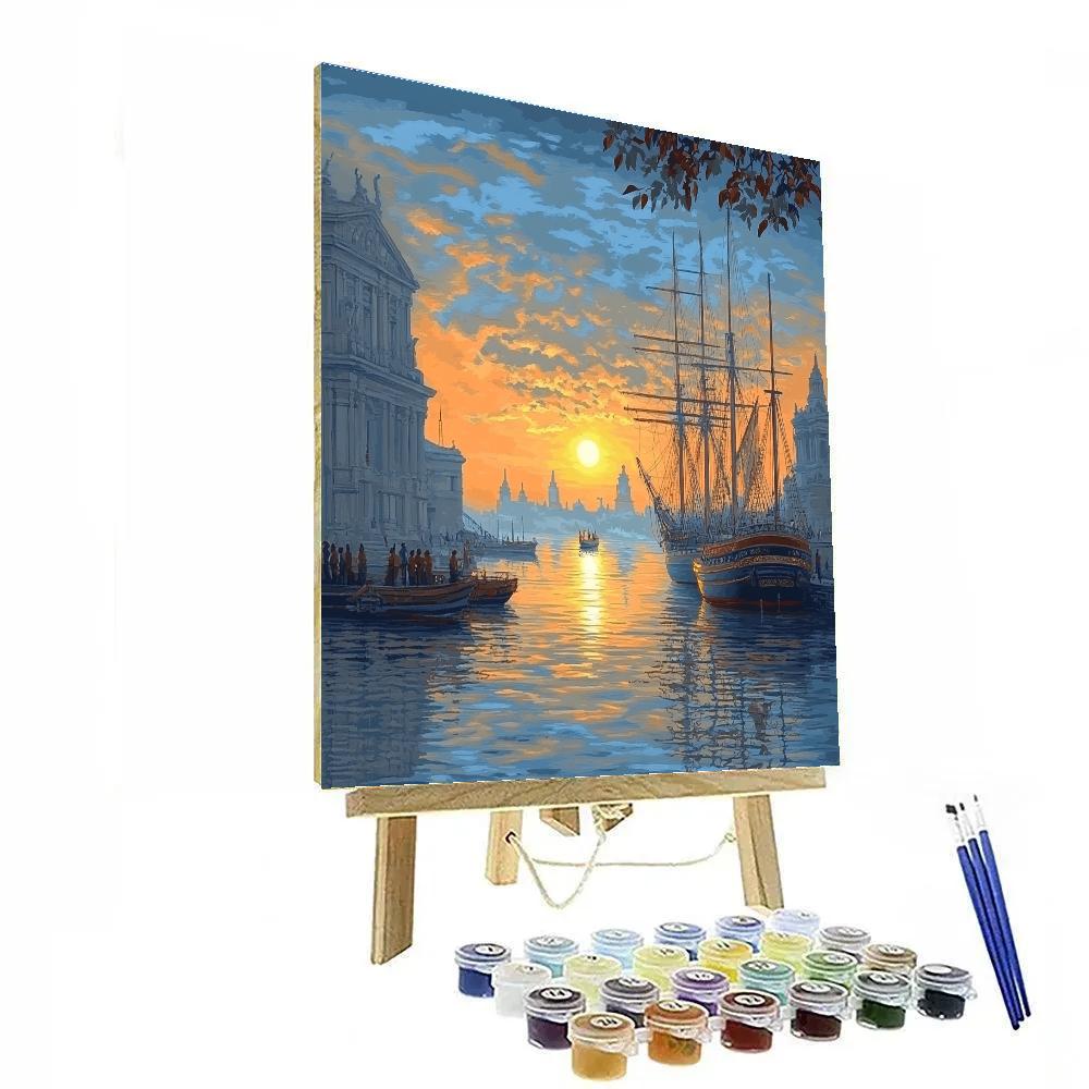 Claude Lorrain Inspired Sunrise Harbor Paint by numbers kits