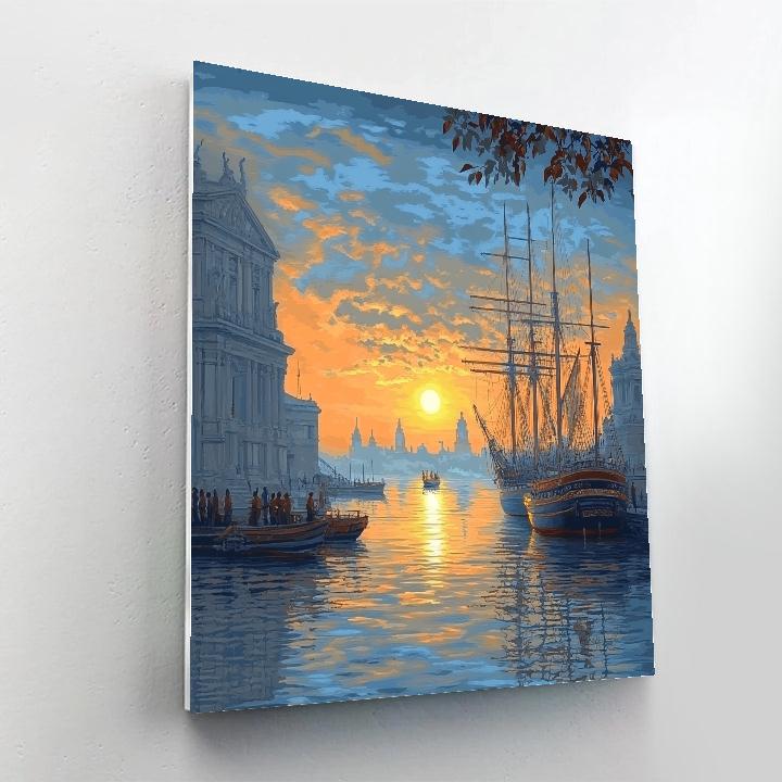 Claude Lorrain Inspired Sunrise Harbor Paint by numbers kits