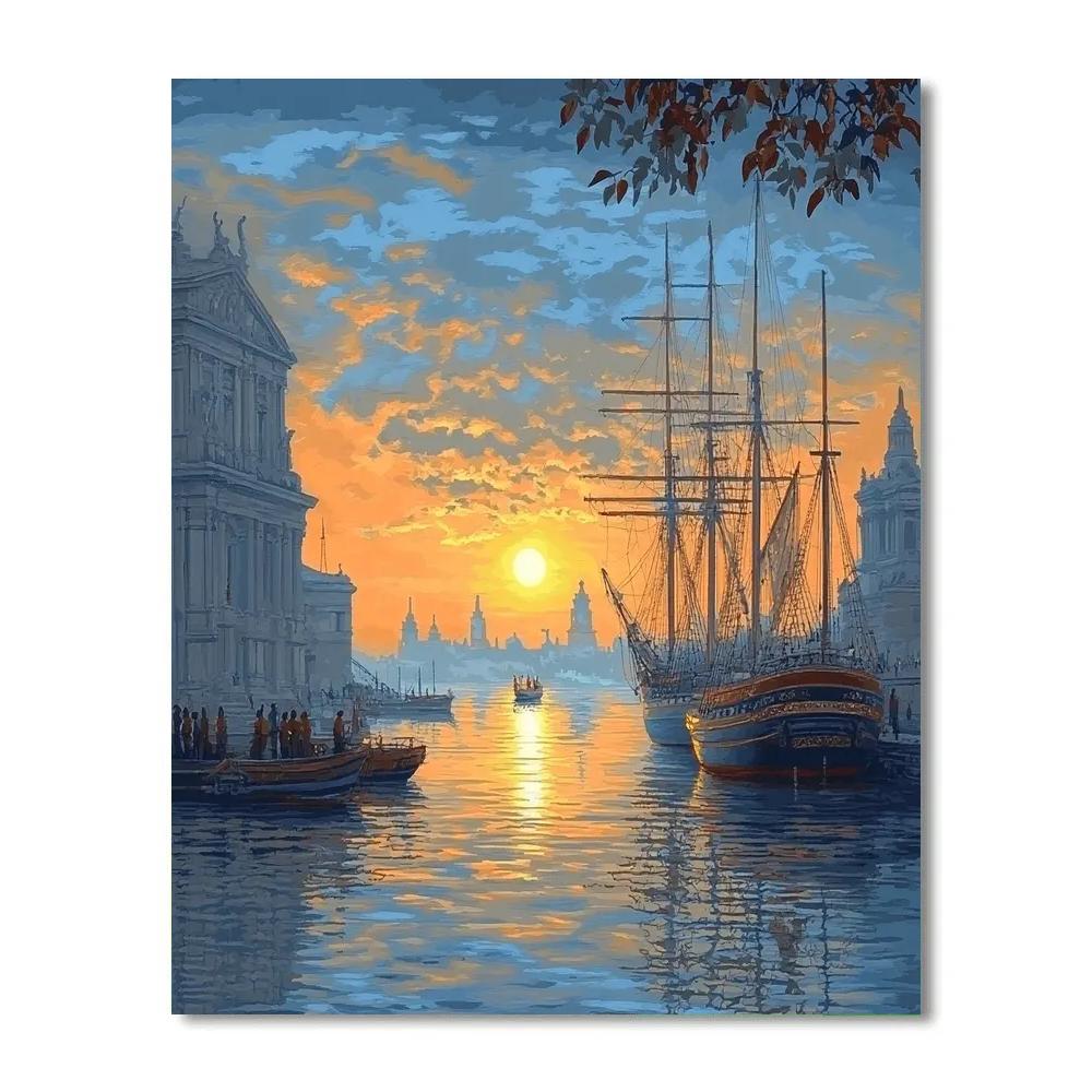 Claude Lorrain Inspired Sunrise Harbor Paint by numbers kits