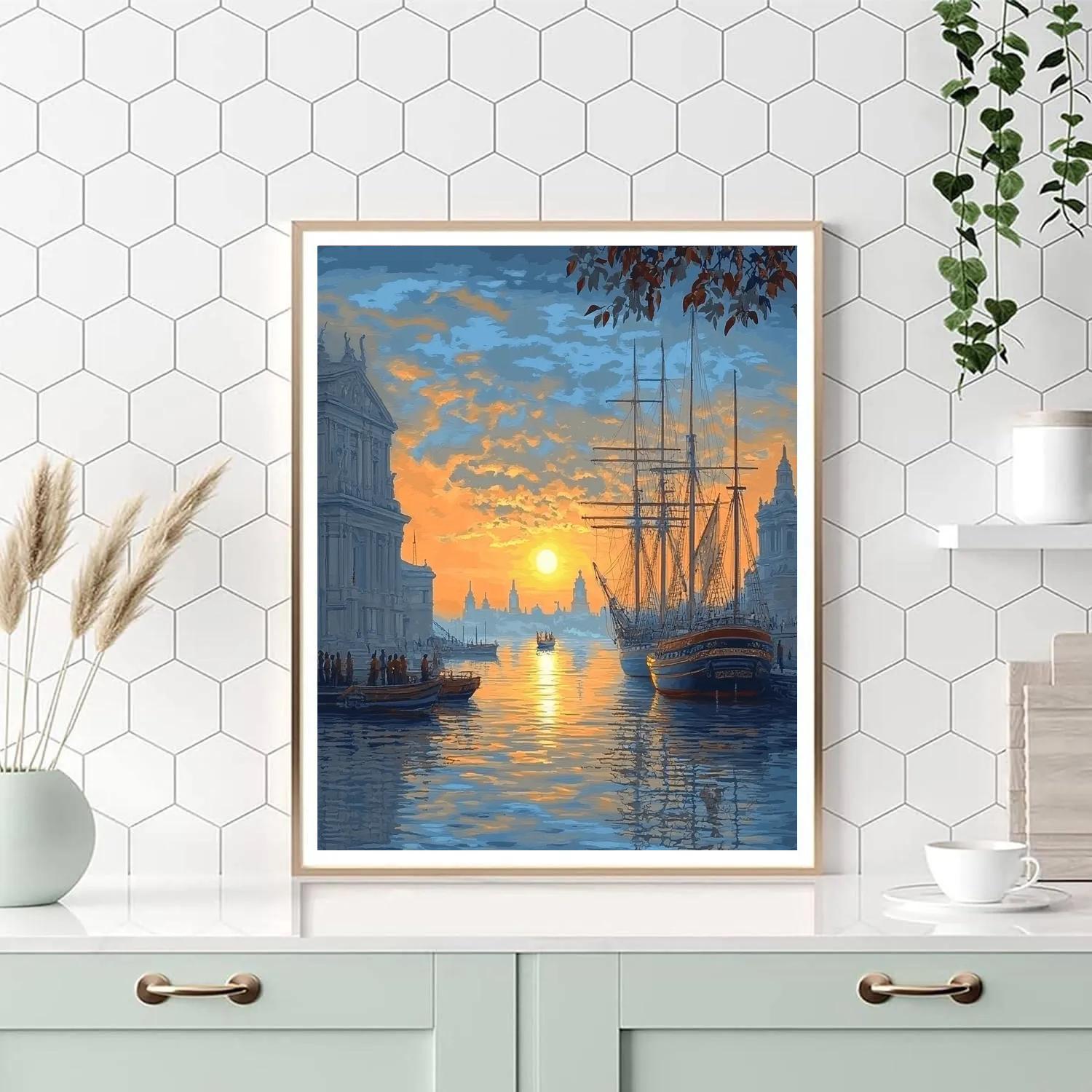 Claude Lorrain Inspired Sunrise Harbor Paint by numbers kits