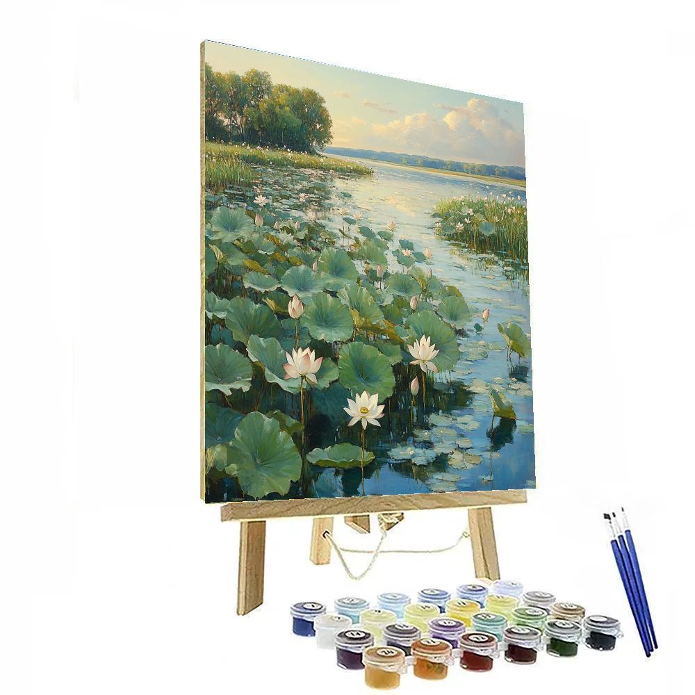 Claude Monet Inspired Late Summer Lotus Pond In Soft Haze paint by color