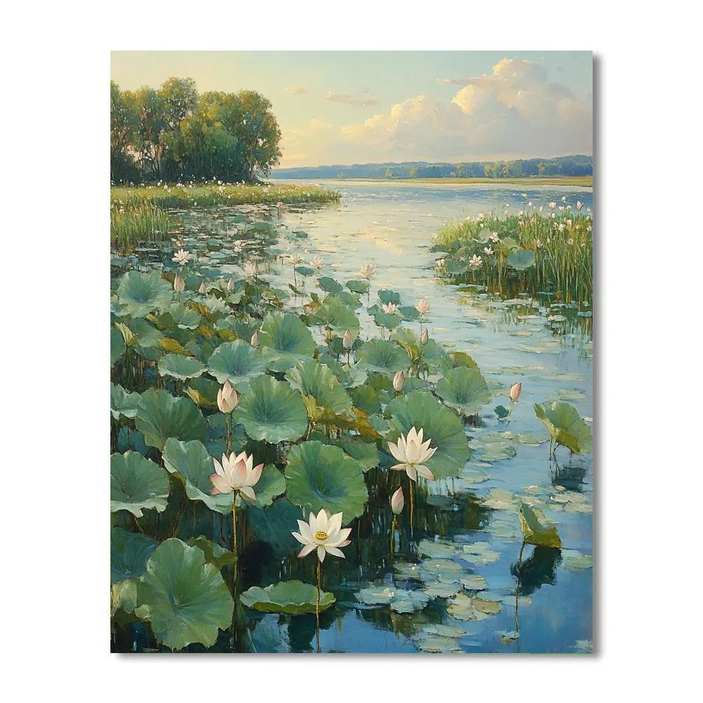 Claude Monet Inspired Late Summer Lotus Pond In Soft Haze paint by color