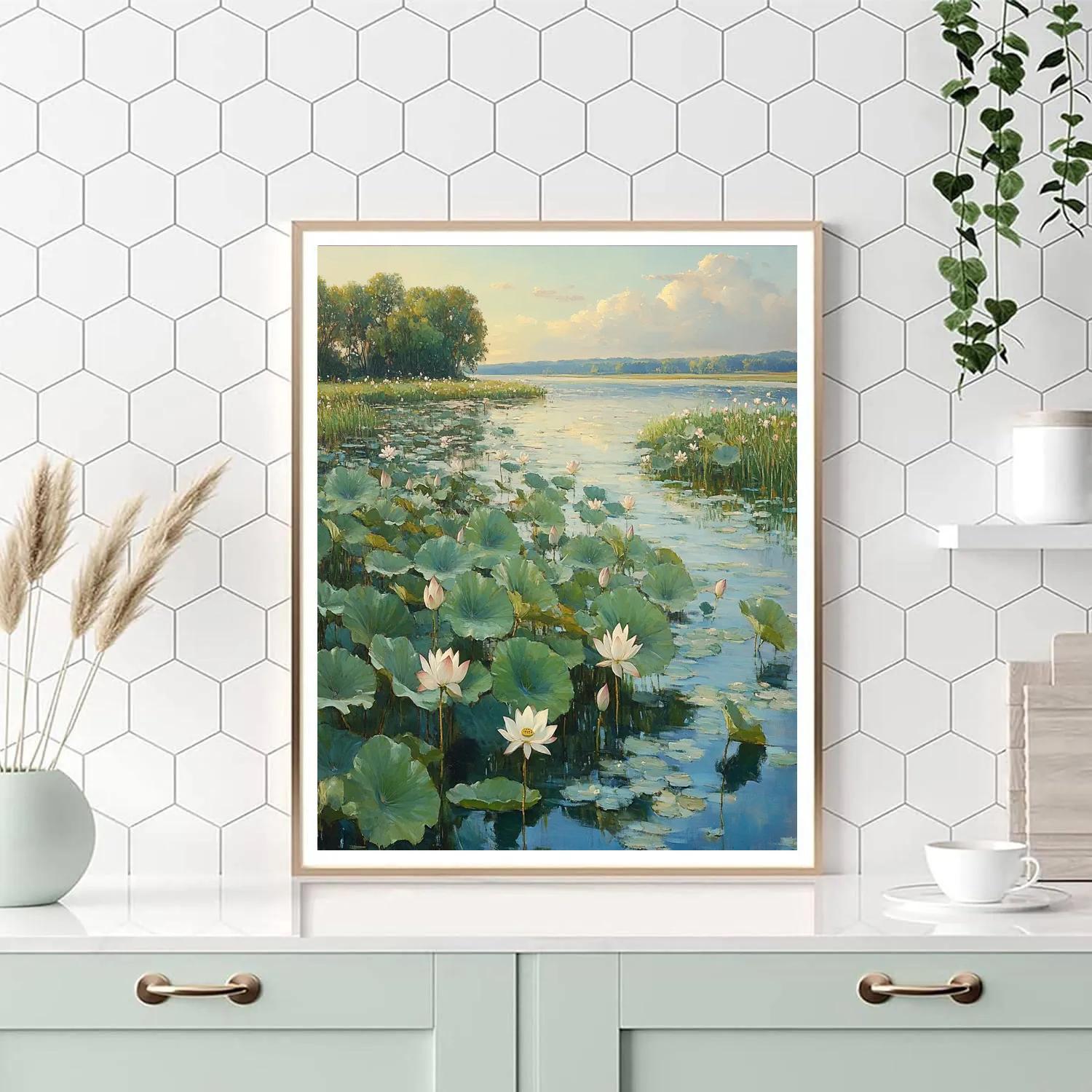 Claude Monet Inspired Late Summer Lotus Pond In Soft Haze paint by color