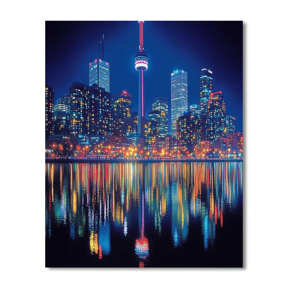 Night View Of CN Tower And Toronto Skyline Canada painting number kit