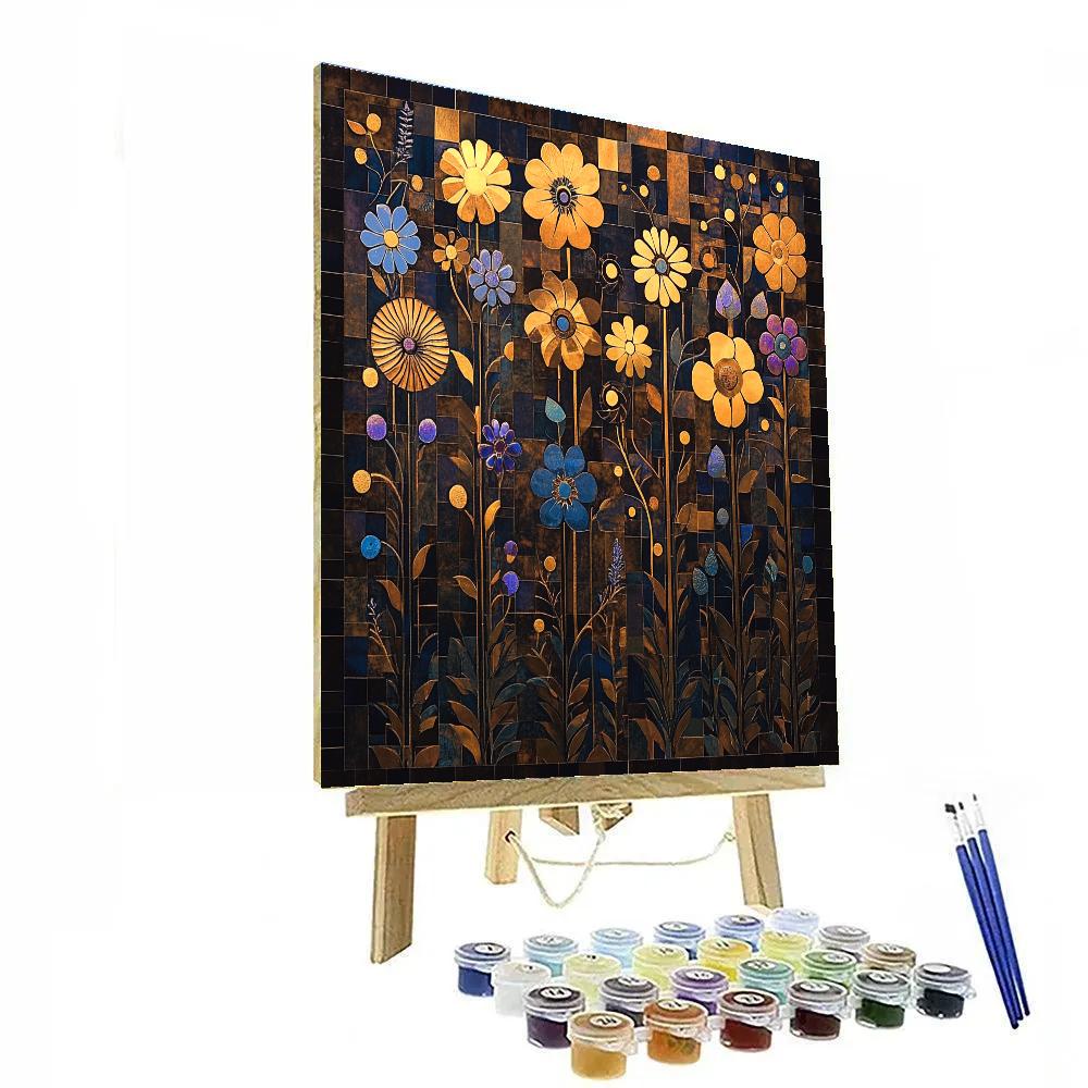 Gustav Klimt Inspired Twilight Floral Mosaic paint by number