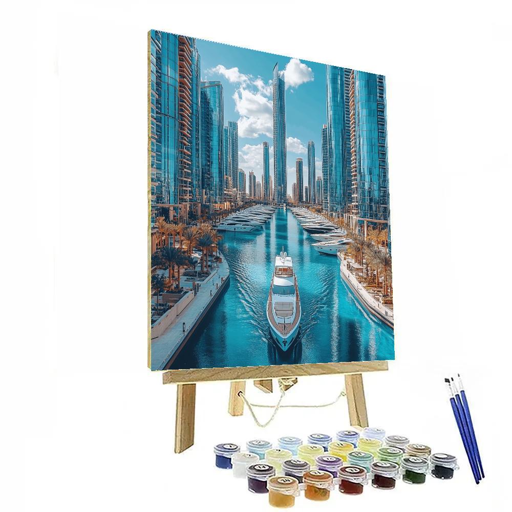 Aerial View Of Dubai Marina With Sunlit Skyscrapers United Arab Emirates paint by color