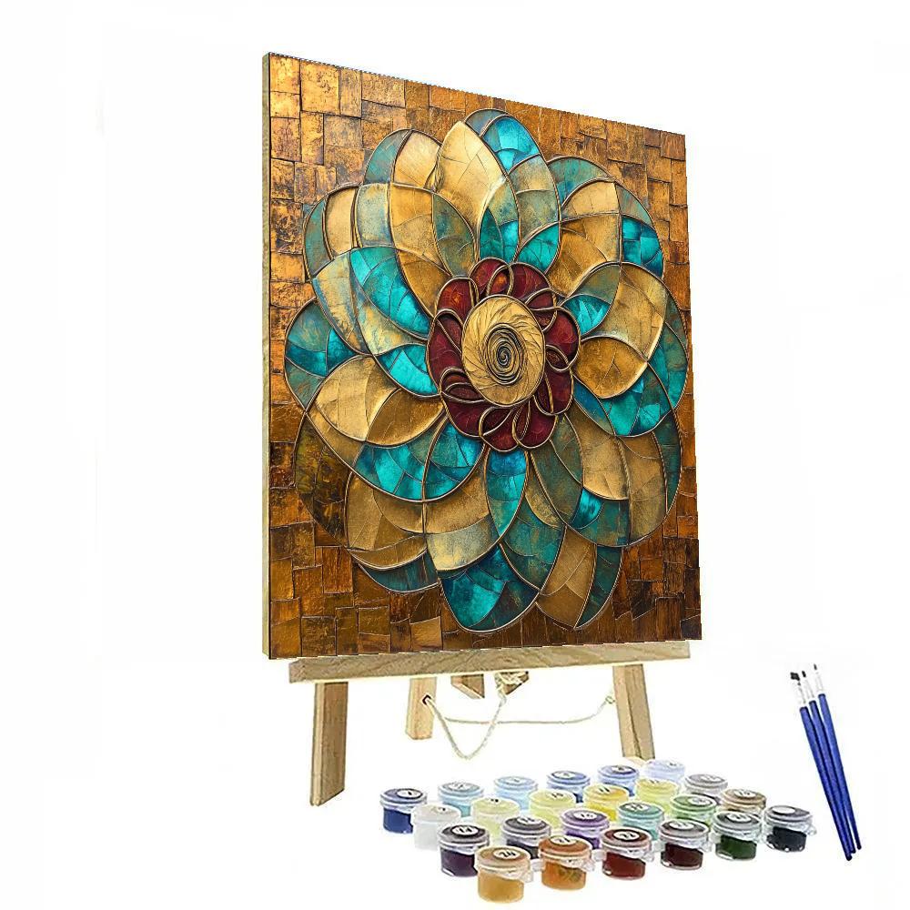 Gustav Klimt Inspired Golden Spiral Blossom paint by color
