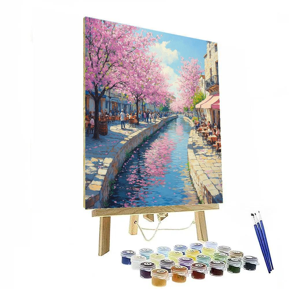 Springtime Cherry Blossoms Along The River Walk San Antonio United States paint by number