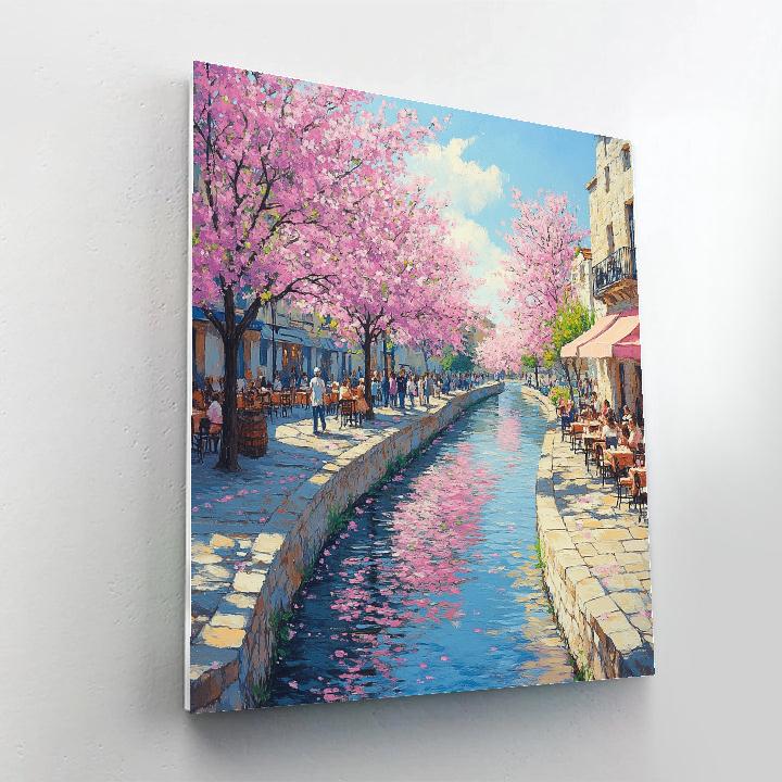 Springtime Cherry Blossoms Along The River Walk San Antonio United States paint by number