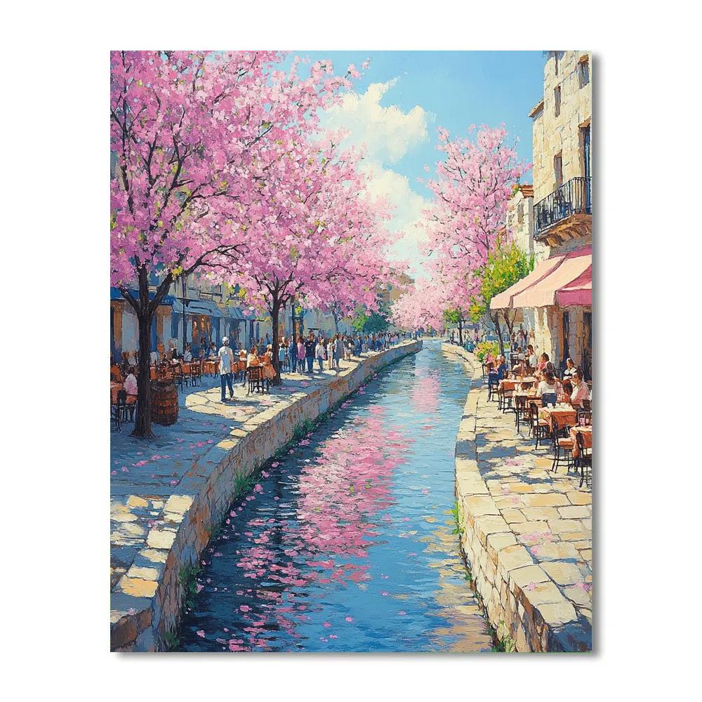Springtime Cherry Blossoms Along The River Walk San Antonio United States paint by number