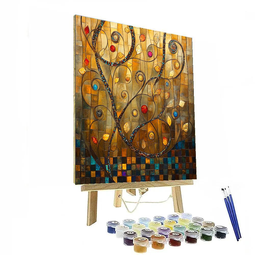 Gustav Klimt Inspired Ornamental Leaf Waves Paint by numbers art