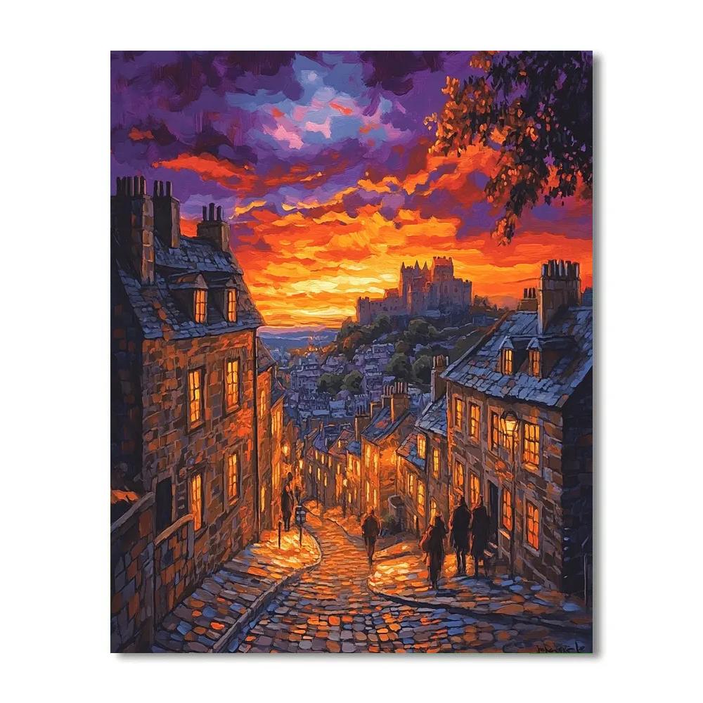 Sunset Over Edinburgh Old Town Scotland Numbered painting kits