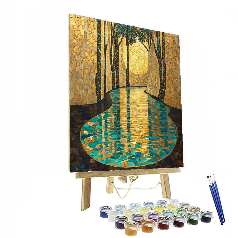Gustav Klimt Inspired Golden Water Reflection Patterns Painting by numbers kit