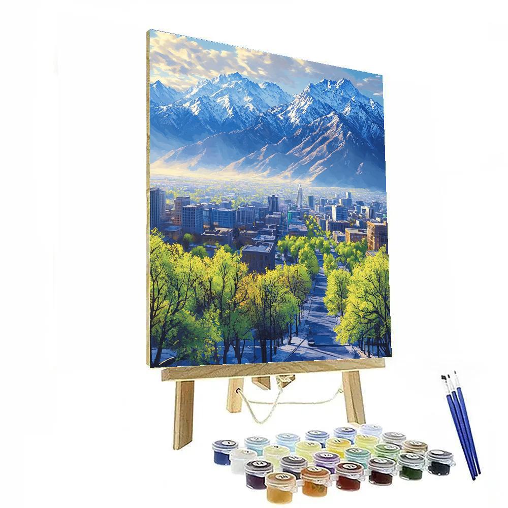 Mountain Backdrop With Salt Lake City Skyline United States Paint by numbers art
