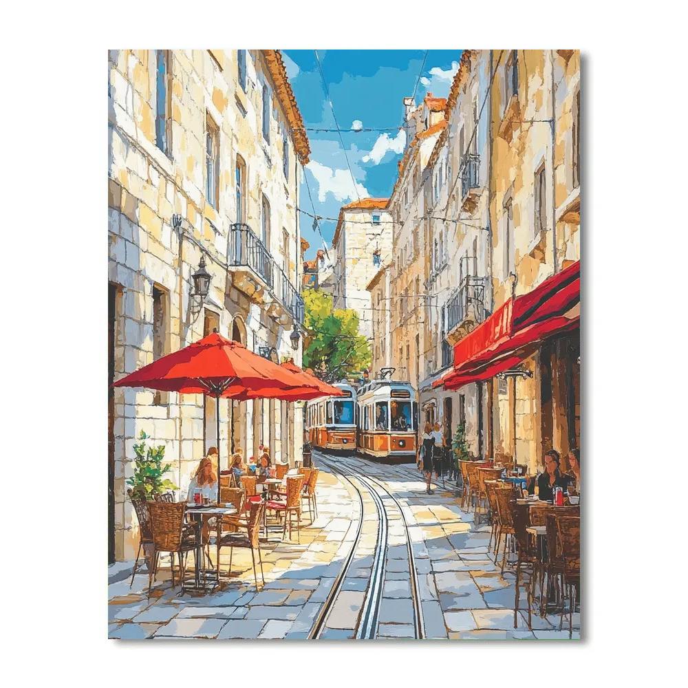 Street Cafes And Tram Lines In Budapest Hungary Painting by numbers kit