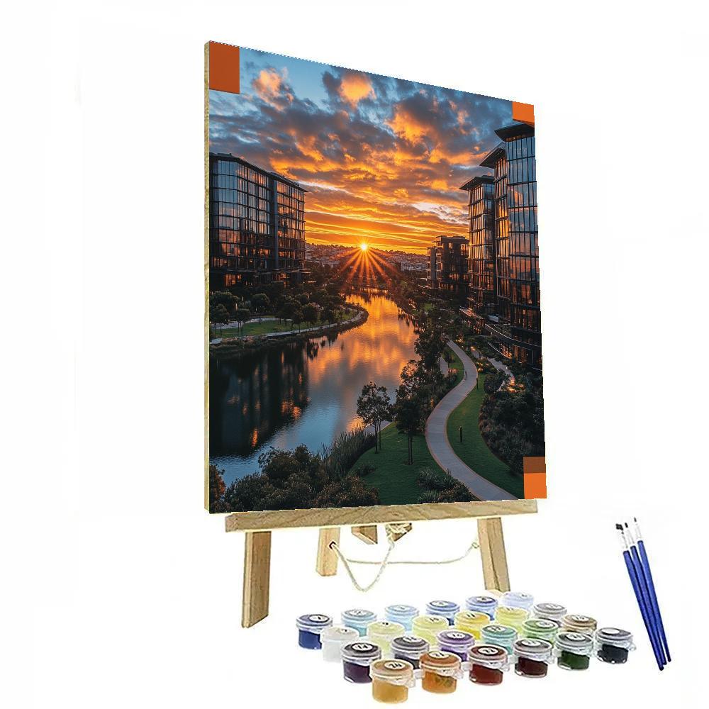 Urban Skyline Reflected On Lake Merritt Oakland United States Number painting